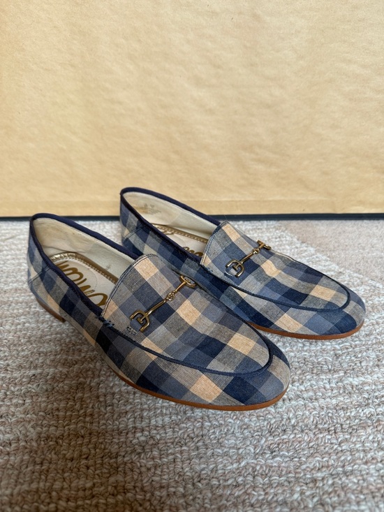 Sam Edelman Shoes - Sam Edelman Navy and Beige Plaid Horsebit Loafers